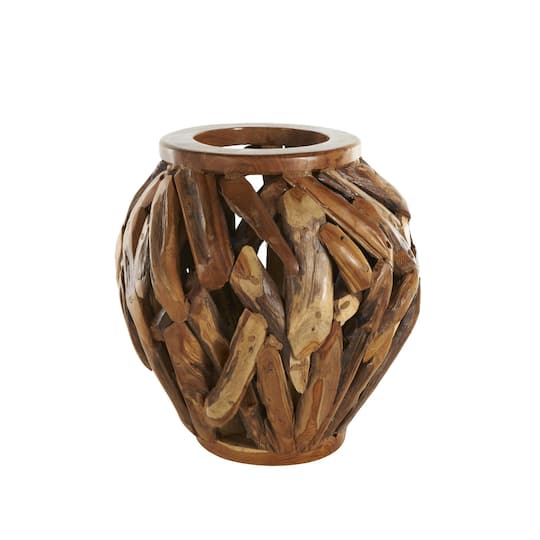 15.5" Brown Teak Wood Handmade Live Edge Tree Branch Vase